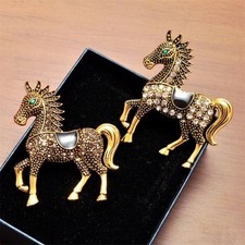 Email Strass Pferde Zodiac Brosche Pin Kleider Zubehör Anzug Revers Corsage