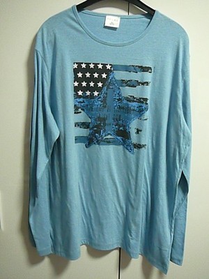 B2 relax T-Shirt Tunika Gr 48/50 hellblau US-Flagge und Stern-Print vorn langarm