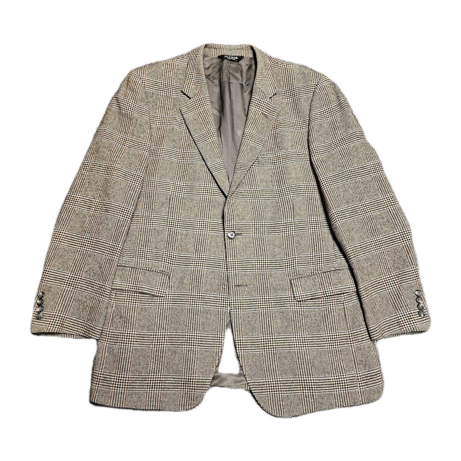 Jos A Bank Sport Coat Blazer Jacket Mens 44L Beige Plaid Houndstooth Camelhair