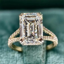 Emerald Cut 4.80 Ct Real Lab-Created Diamond Wedding Ring 14K Yellow Gold Plated