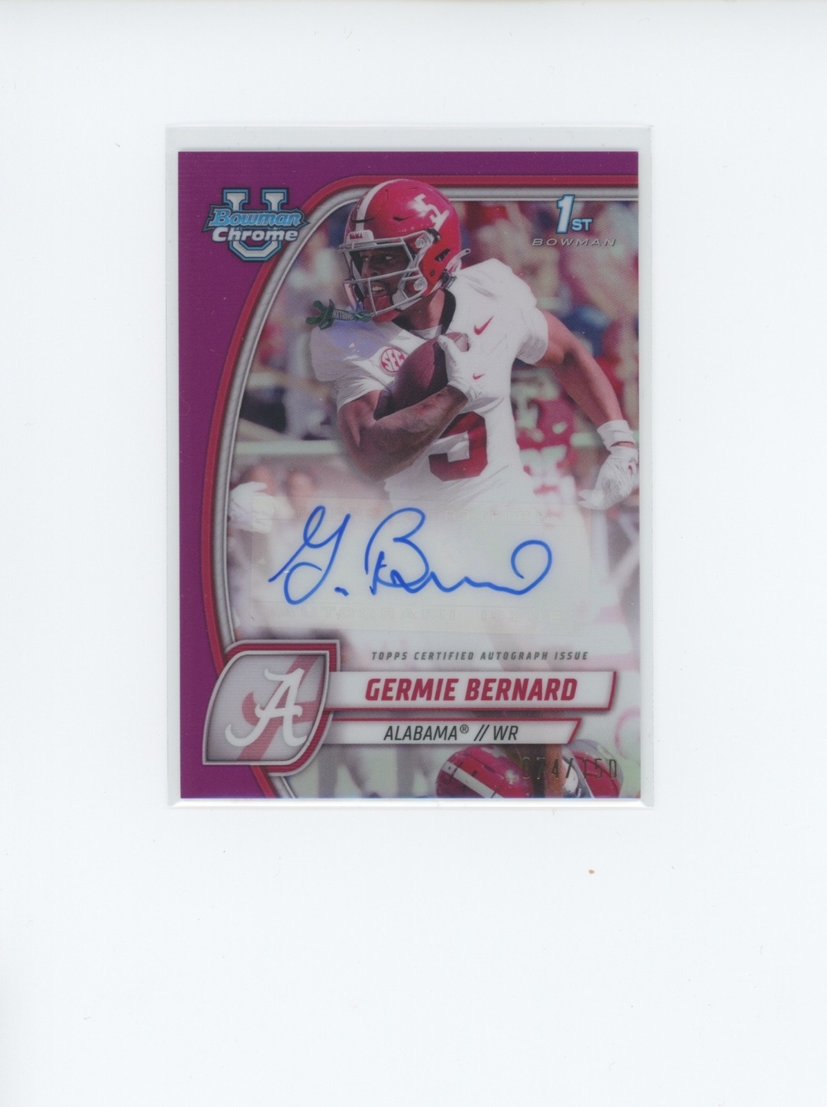 2024 Bowman U Chrome Germie Bernard #PA-GBE 1st Bowman Fuchsia Auto 74/150 Bama