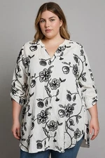 Kindred 2X Artsy Boho Floral Embroidered Tunic Blouse Top White Black Feminine