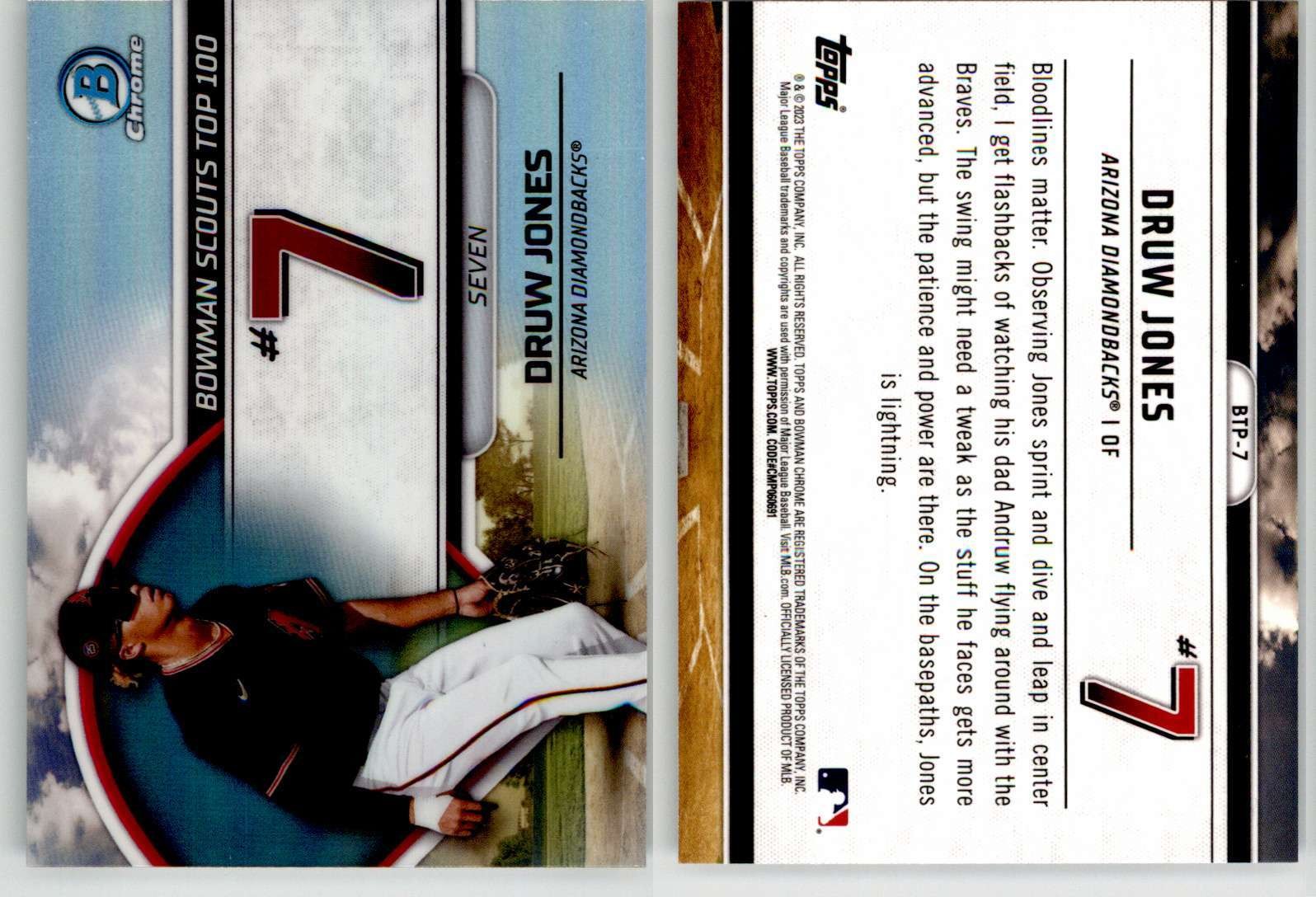 Druw Jones 2023 Bowman Chrome Scouts Top 100 BTP-7 Diamondbacks