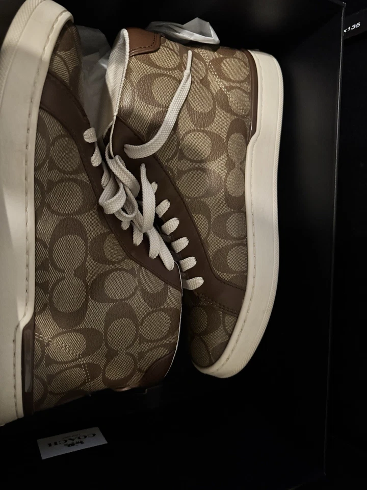 Coach Women's Clip Signature High Top Sneaker Size 9.5B Color Khaki/Saddle G5367 - Image 4 of 4