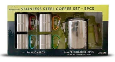 9-Cup Coffee Percolator Set with 4 Mugs (9 oz.)   Stainless Steel Camping Coffee