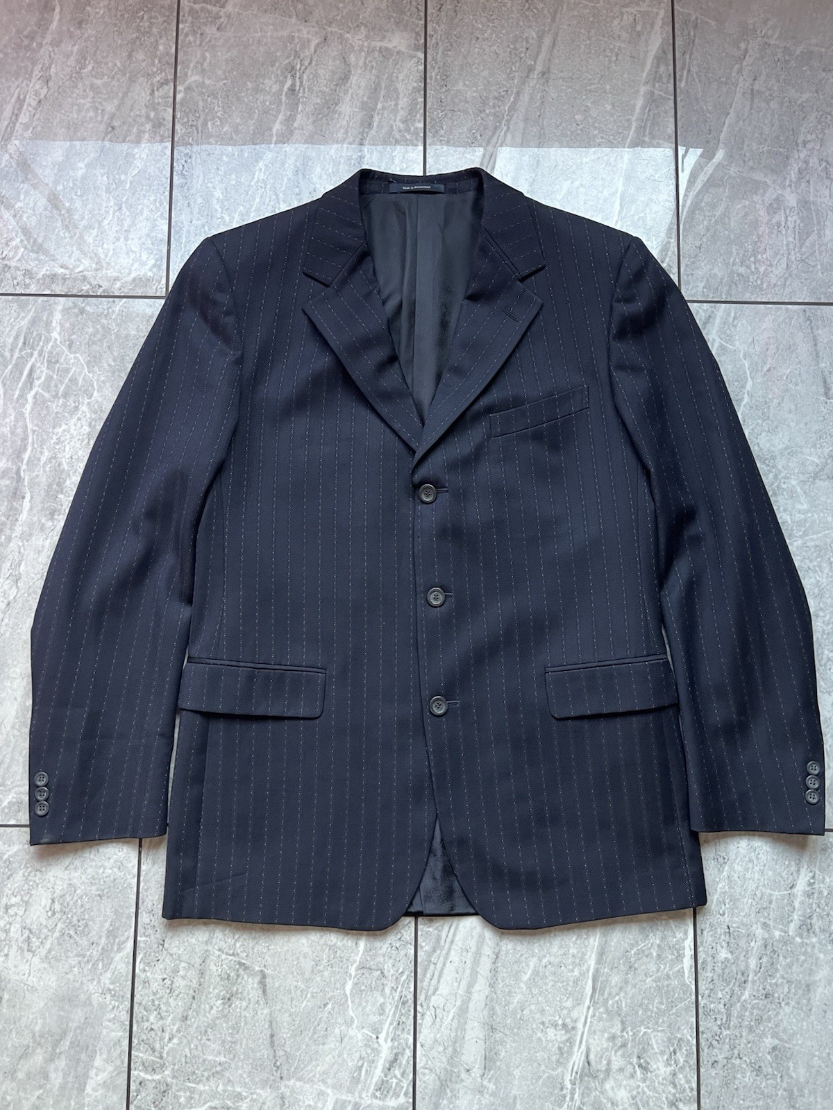 Versace Men’s Navy Blue PinStripe Jacket Blazer 100%Wool Single Breasted 44R￼￼￼