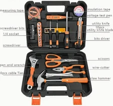59Pc Home Repair Hand Tool Set Toolbox Screwdriver Hammer Test Pen Wire Cutters