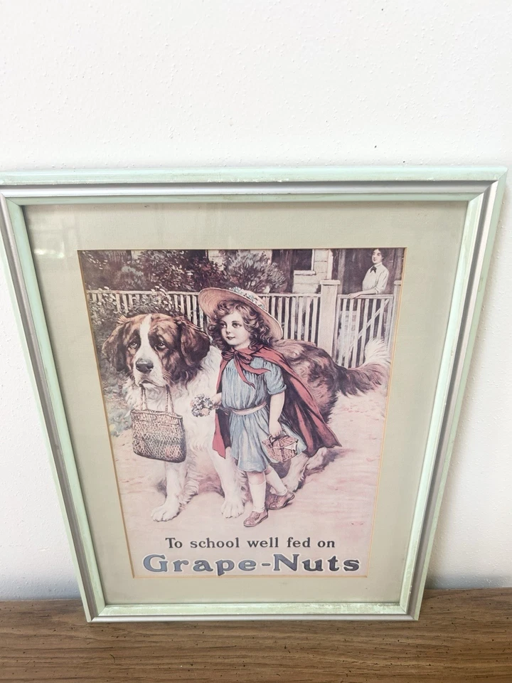 Vintage “To School Well Fed on Grape-Nuts” Framed Advertising Print. - Image 3 of 4
