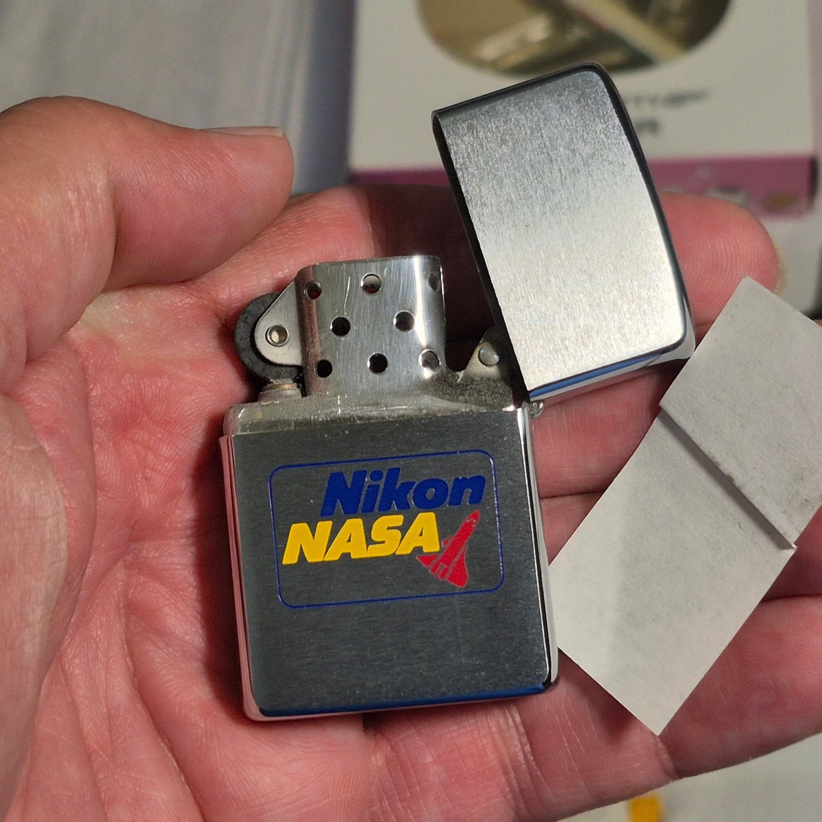 Vtg Nikon NASA Space Shuttle Zippo Lighter Unused Mint Boxed