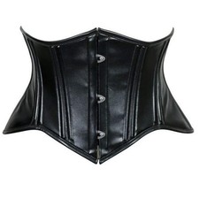 Daisy Corset Lavish Double Boned Black Wet Look Faux Leather Cincher Underbust