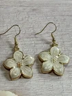 Earrings Cream Flower Gold Plated Drop Hook Enamel Charm Women Floral Jewellery