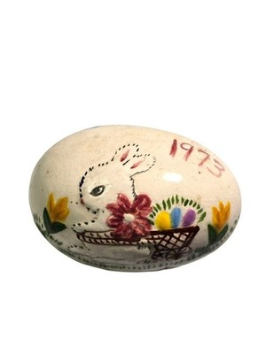 Vintage 1973 Ceramic Hand Painted Hollow Egg Easter Bunny Spring Unique Gift
