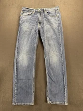 Levis 505 Men’s Blue Denim Jeans Straight Leg W36 L32 Mid Rise Fade Whiskered