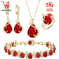 Schmuck Set 4 StüCk Tropfen Cubic Zirconia AnhäNger Halskette Ohrringe Armband