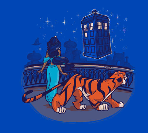 DOCTOR WHO Walt Disney ALADDIN Jasmine TARDIS Art T-SHIRT A Whole New Universe