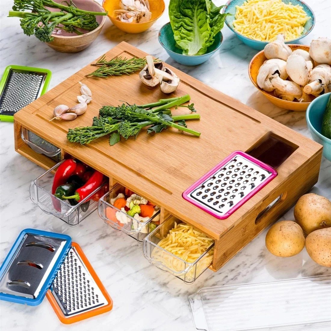 Large Bamboo Wood Chopping Board with 4 BPA Free Plastic Drawers Cutting Board
Opens in a new window