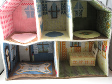 Vintage Counted Cross Stitch Dollhouse With Bed 13" x 10"
