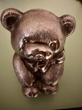Vintage Silver Plated Teddy Bear Coin Still Bank