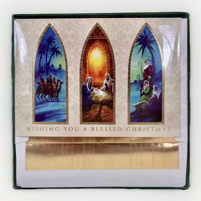 NEW Christmas Triptych 16-Count Embossed Holiday Cards with Envelopes (857000)