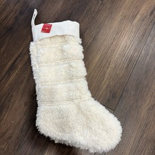 NWT Wondershop Target Christmas Stocking Cream Stripe Pattern Plush Faux Fur