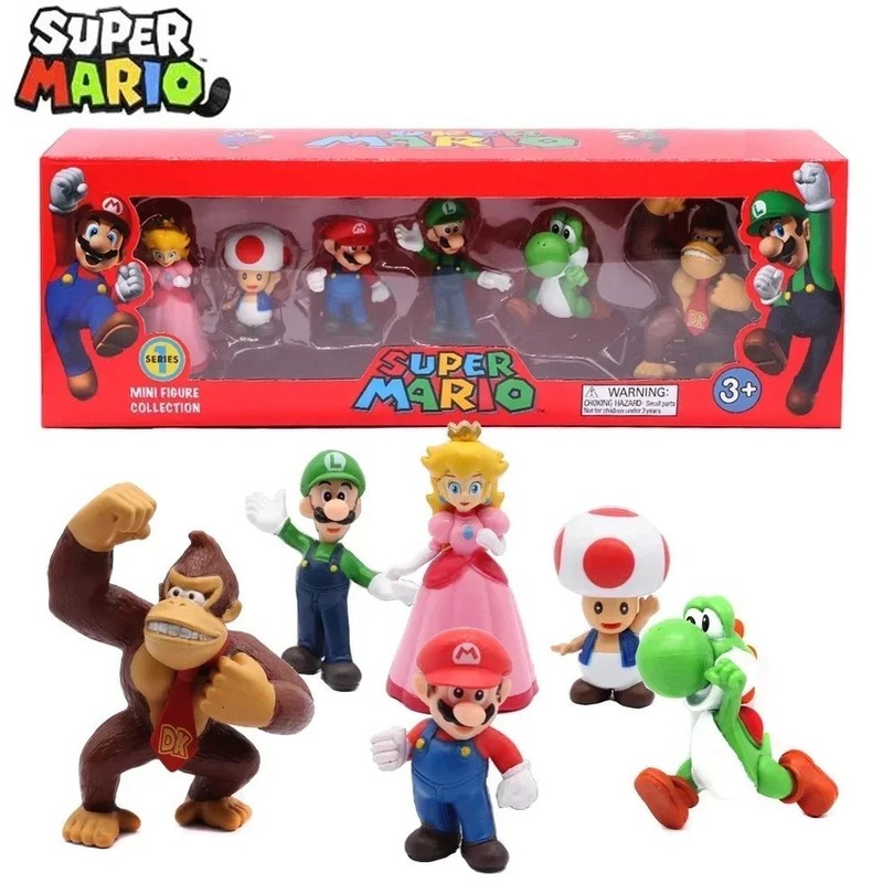 6pcs Super Mario Bros PVC Action Figure Dolls Toys Luigi Yoshi Model Kids Gifts