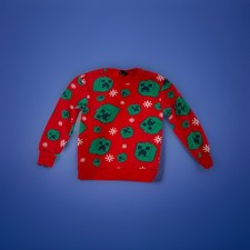 Minecraft Size Kids XS Red Christmas Creeper Ornament Crew Neck Sweatshirt