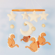 Felt Dragon Baby Mobile   Moon, Stars, Neutral Nursery Crib Decor
