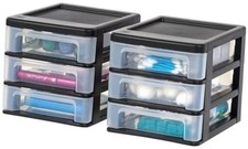 Plastic Stacking Desk Top 3-Drawer Storage Organizer, 2 Black Small - 2 Pack