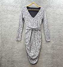 Portmans Womens Bodycon Womens Dress Size XS Grey Black Stretch Knit V-Neck