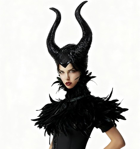 Feather Cape Shawl with Witch Horns Headband Halloween Costume Couples Adults - Picture 3 of 5