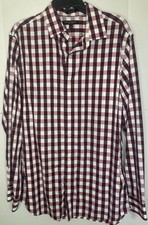 Banana Republic Shirt L Red Plaid Non-Iron Stretch Cotton "Camden" Button-Down