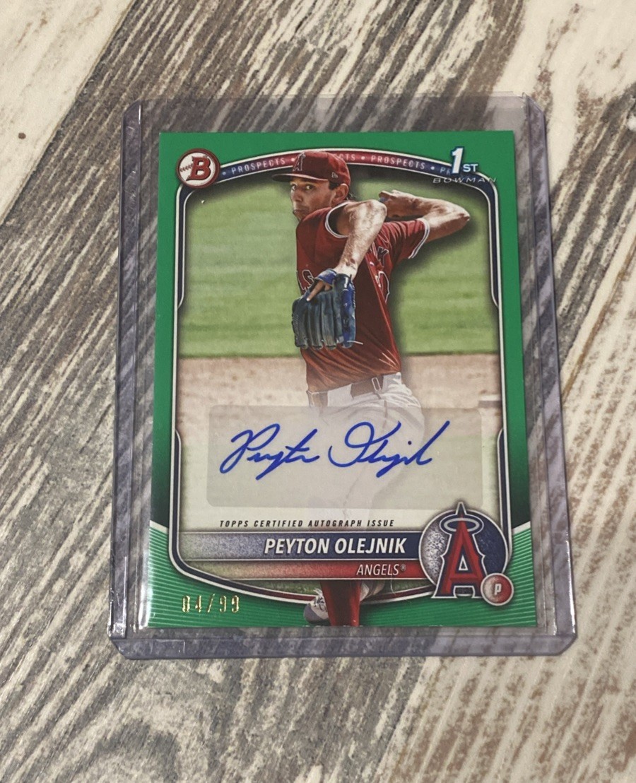 2025 Bowman Prospect Autograph Green /99 #BPA-PO - Peyton Olejnik LA Angels