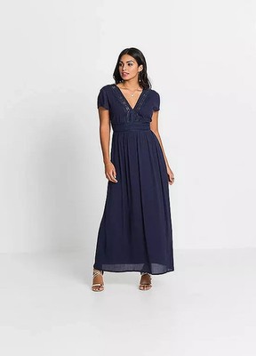 Freemans Dark Blue Lace Trim Detail Maxi Dress  UK 14    (fm187-5)
