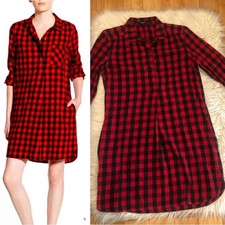 Vestido Camisa Madewell Latitude Cuadros Rojo Búfalo Cuadros Mujer Medio Botón S