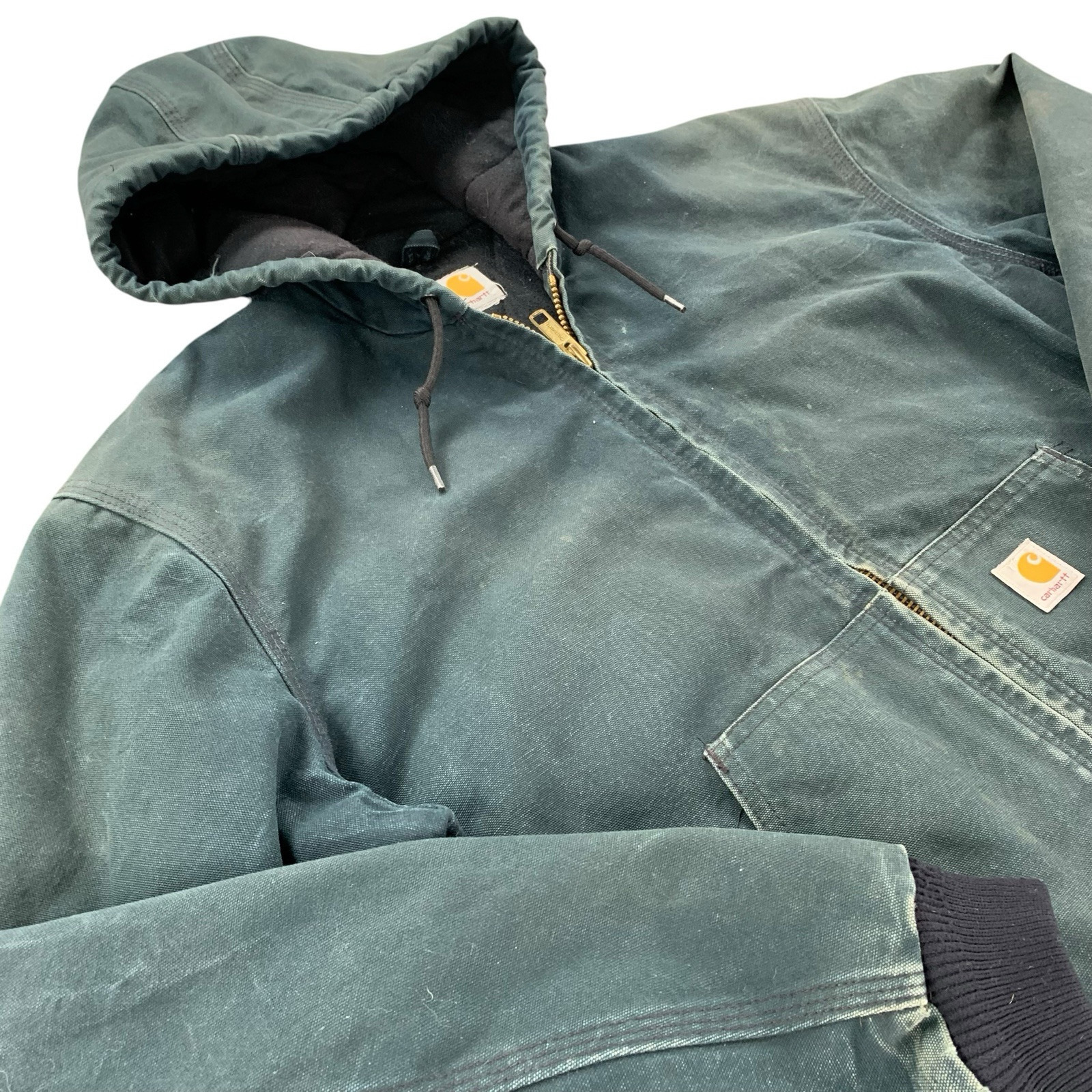 Vintage 90s Carhartt Green Hooded Canvas Jacket Mens XL Distressed USA Made