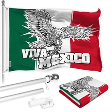 Combo Pack: 6 Ft Tangle Free Spinning Flagpole (Silver) & Mexico Viva