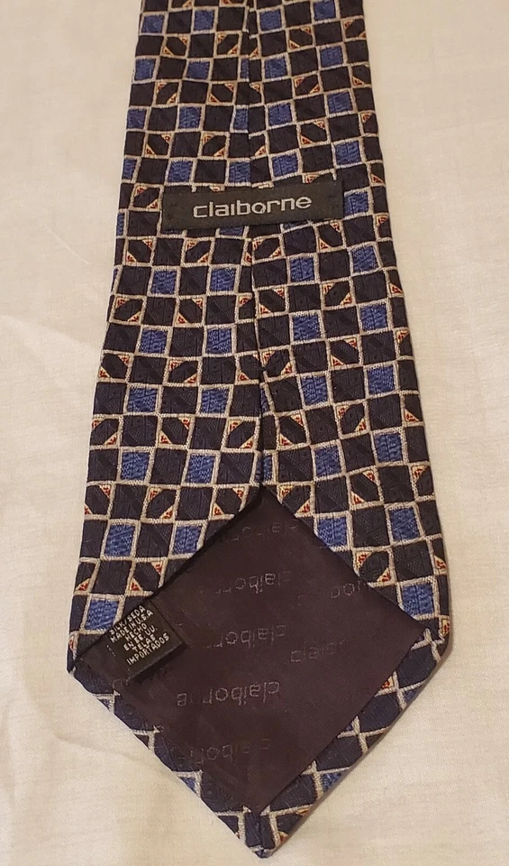 Галстук мужской Concepts от Claiborne синий/черный с гемметрическим принтом 100% шелк L 58 дюймов W 4 дюйма - Изображение 4 из 4