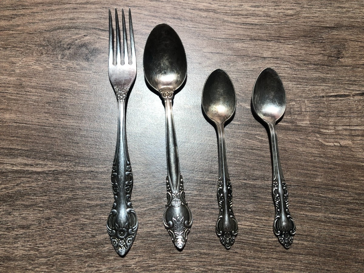 Soviet vintage Rose Spoons Fork, Set of 4, Cupronickel, Melchior