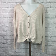 American Eagle Top XS Ivory Waffle Knit Long Sleeve Button-Front T-Shirt Women's