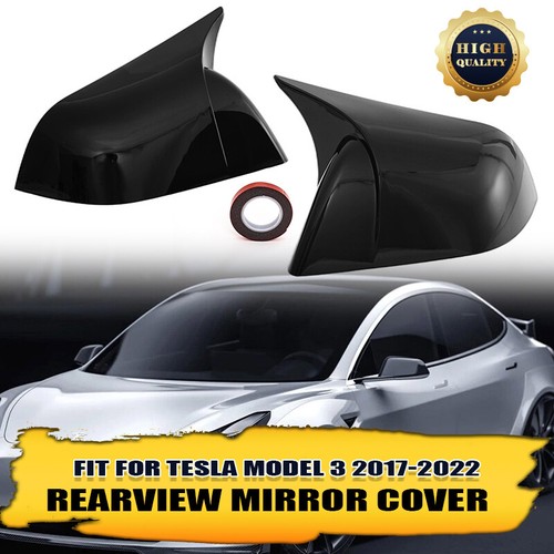 For Tesla Model 3 2017-UP Gloss Black Rearview Decor Cap Side Wing Mirror Cover - Bild 1 von 8