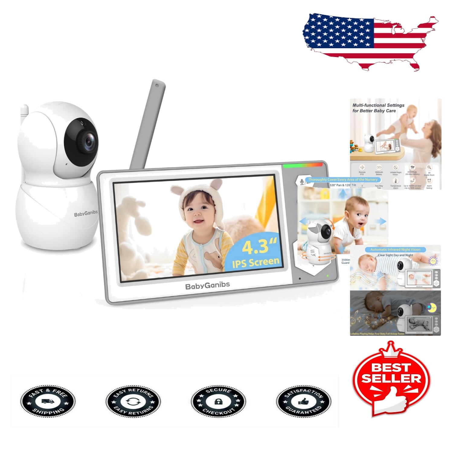 Reliable Baby Monitor with Camera, Audio, 30-Hour Battery & Indoor Security-image