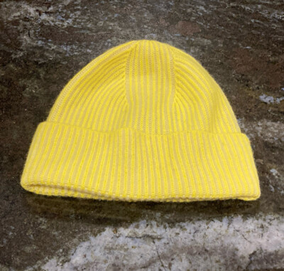 J.Crew 100% Cashmere Plaited Beanie Neon Citrus Muslin Yellow OS