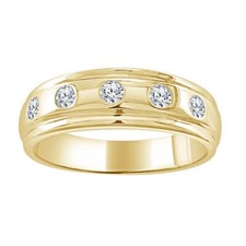 0.30Ct Real Round Moissanite Engagement Wedding Mens Band 14k Yellow Gold Plated