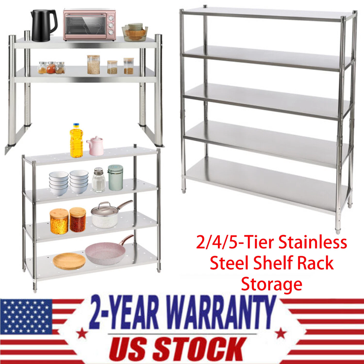 2/4/5-Tier Stainless Steel Shelf Rack Storage Shelving Unit Organizer Kitchen
Opens in a new window
