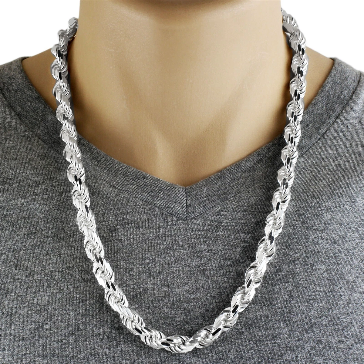 Guaranteed 925 Sterling Silver Thick Heavy & Solid Rope Chain Necklace