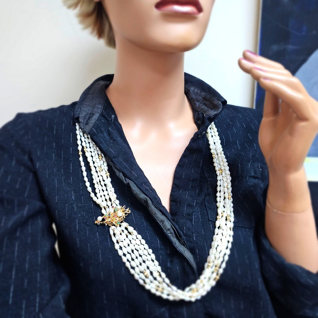 vtg Multi Strand Pearl Emerald Ruby Sapphire 14k … - image 14