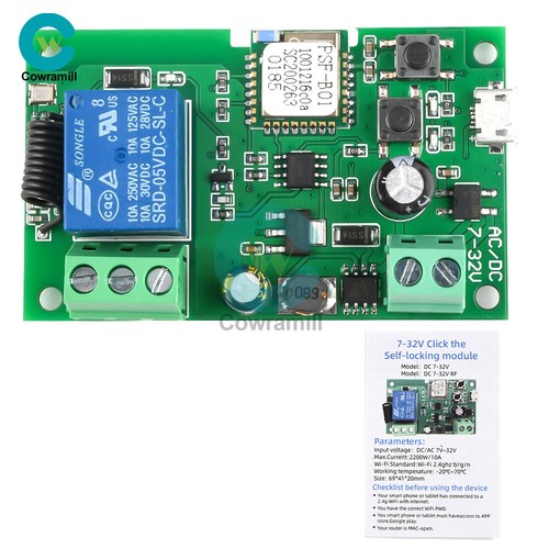 WiFi Remote Control Relay Switch Module Self-locking 1 channel USB5V/DC7-32V US - Picture 3 of 20