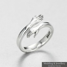 925 Sterling Silver Love Hug Ring Band Open Finger Fully Adjustable Jewelry New