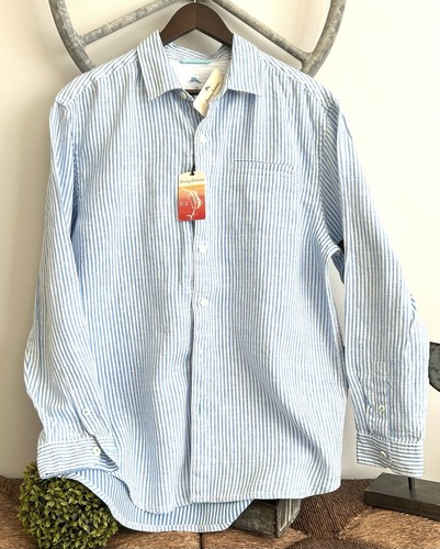Tommy Bahama Relax Beach Blue Stripe 100% Linen Long Sleeve Mens Size Large NWT