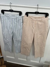 Lot Of 2 Vintage Ann Taylor Wide Leg dress Pants-Size 4-striped-zipper-Pockets